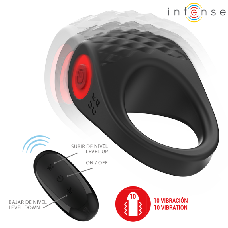 INTENSE - CLOVER Vibrator Penisring 10 Vibrationslägen Svart