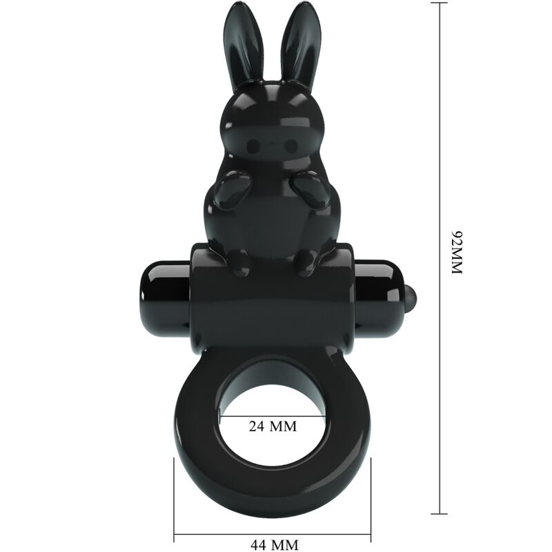 Svart penisring med kaninöron och 10 vibrationslägen