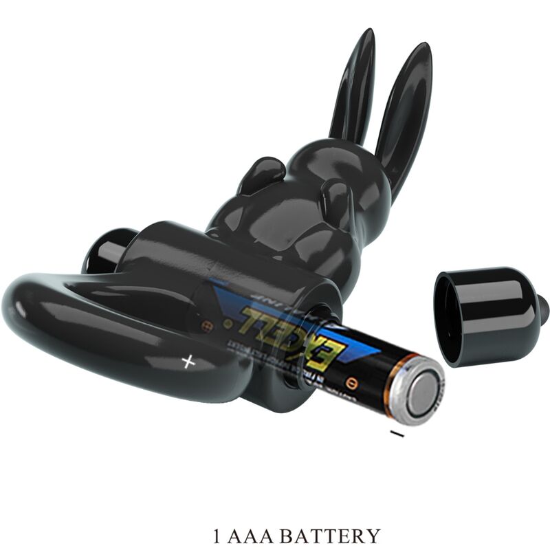 Svart penisring med kaninöron och 10 vibrationslägen