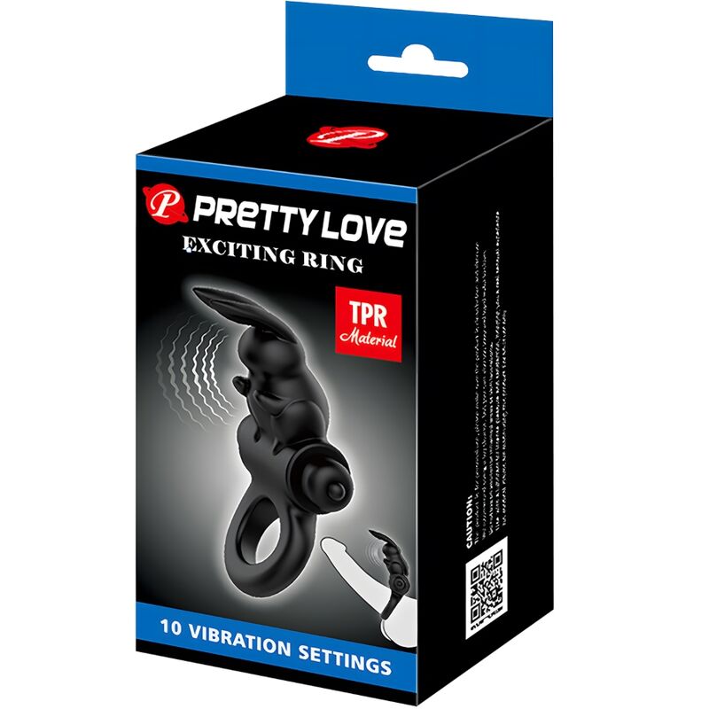 Svart penisring med kaninöron och 10 vibrationslägen