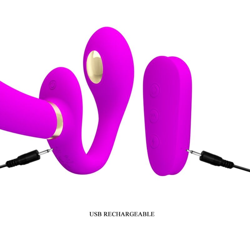 PRETTY LOVE Thunderbird dubbel strap-on vibrator med fjärrkontroll i lila
