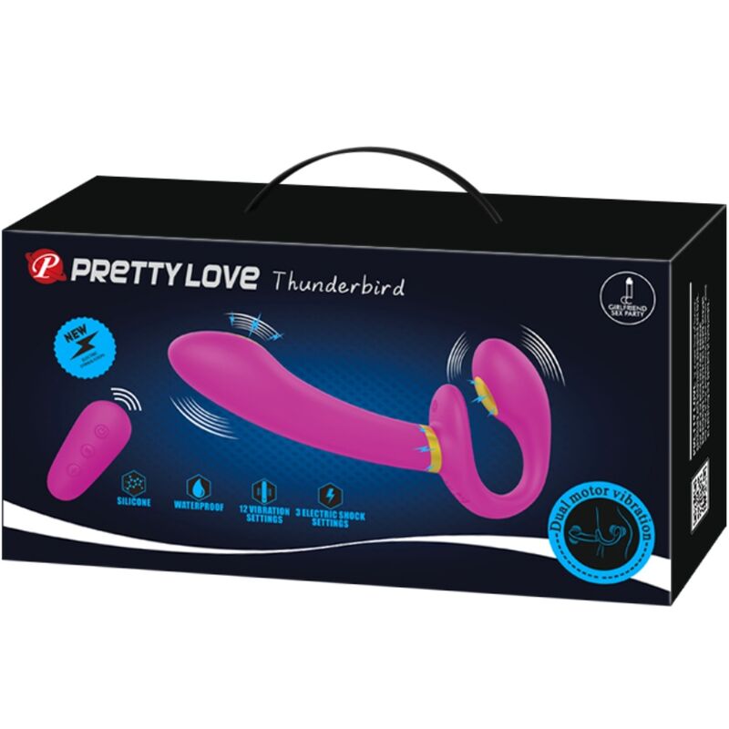 PRETTY LOVE Thunderbird dubbel strap-on vibrator med fjärrkontroll i lila