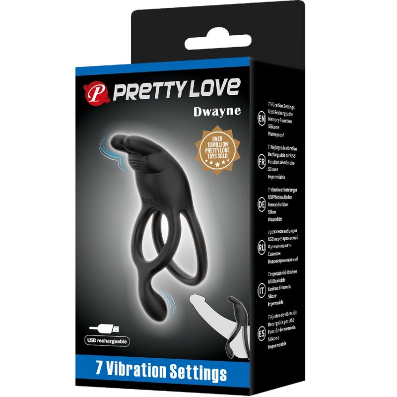 PRETTY LOVE SETH dubbel vibrerande ring i svart