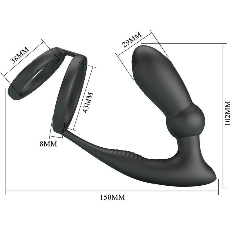 PRETTY LOVE EMONI penisring och analplugg med 12 vibrationer