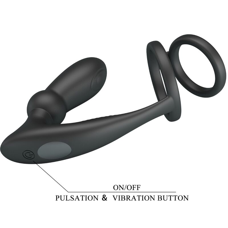 PRETTY LOVE EMONI penisring och analplugg med 12 vibrationer
