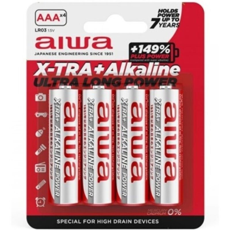 AIWA X-TRA ALKALINE AAA-batterier LR03 Blister 4-pack