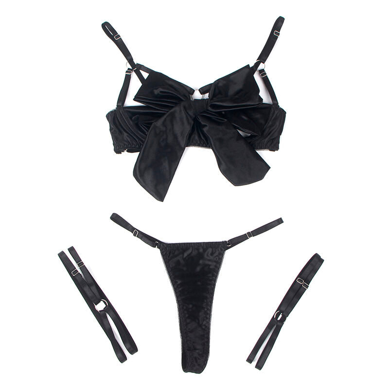 SUBBLIME BH-set med justerbar svart rosett S/M