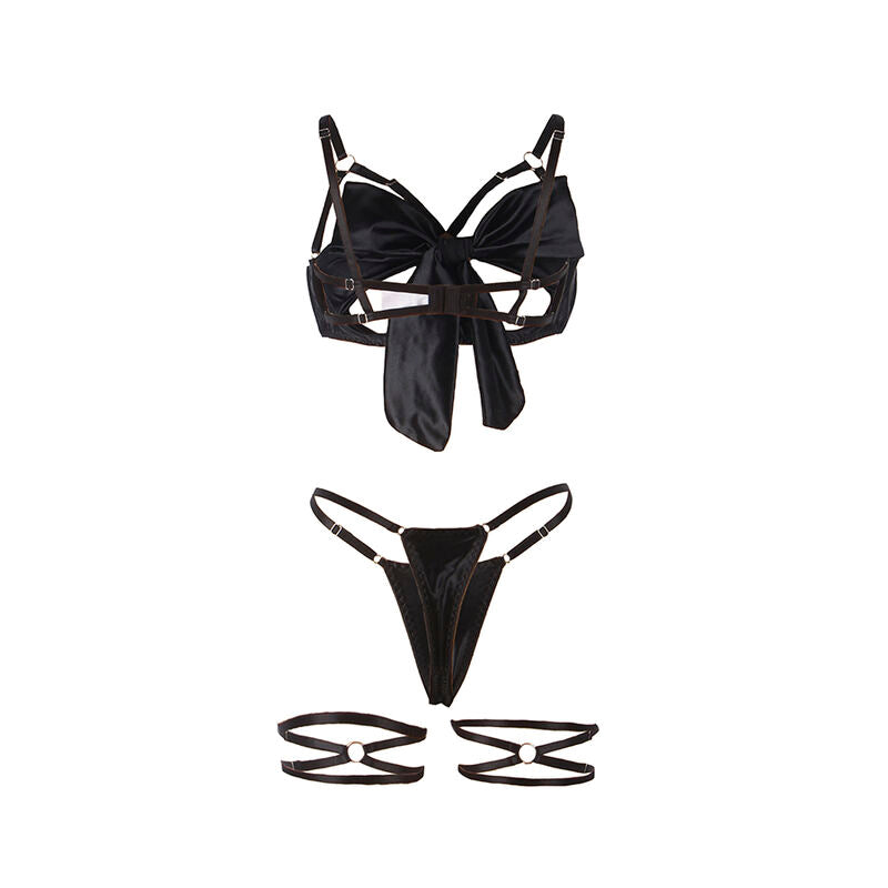 SUBBLIME BH-set med justerbar svart rosett S/M