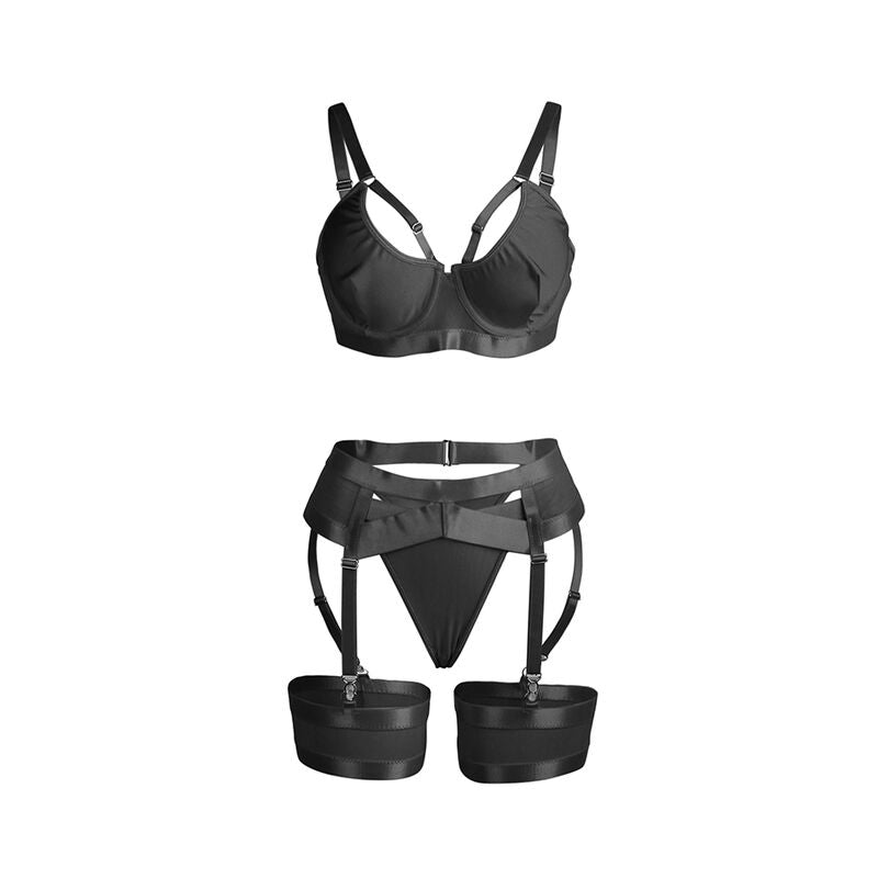 Svart bondage-bh med strumpeband från SUBBLIME