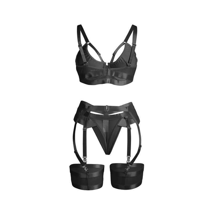 Svart bondage-bh med strumpeband från SUBBLIME