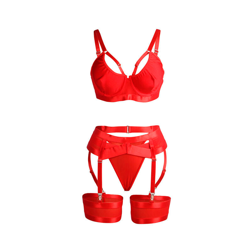 SUBBLIME Röd Bondage BH med Strumpbyxor L/XL