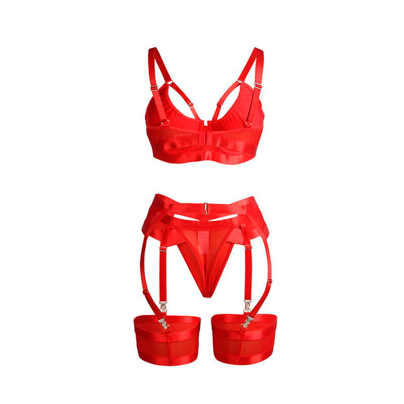 SUBBLIME Röd Bondage BH med Strumpbyxor L/XL