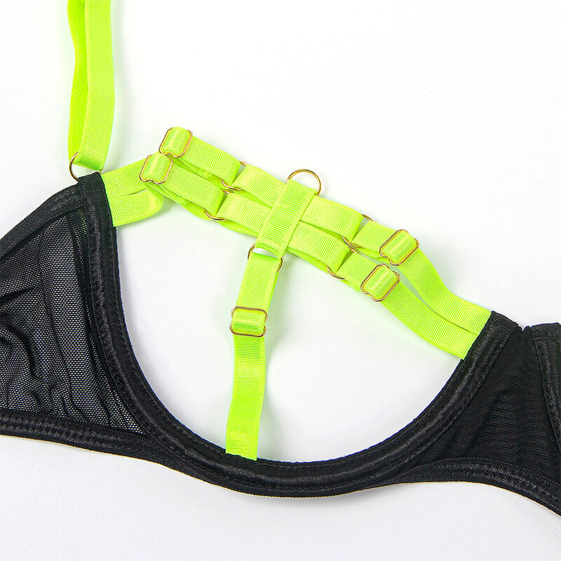 SUBBLIME sexigt BH-set fluorescerande grön med halsband och bendetaljer