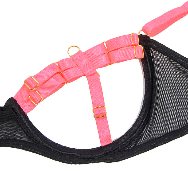 SUBBLIME sexigt rosa BH-set med halsband och bendetaljer