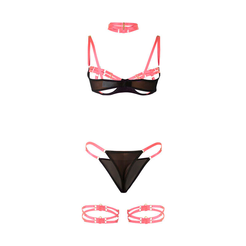 SUBBLIME sexigt rosa BH-set med halsband och bendetaljer