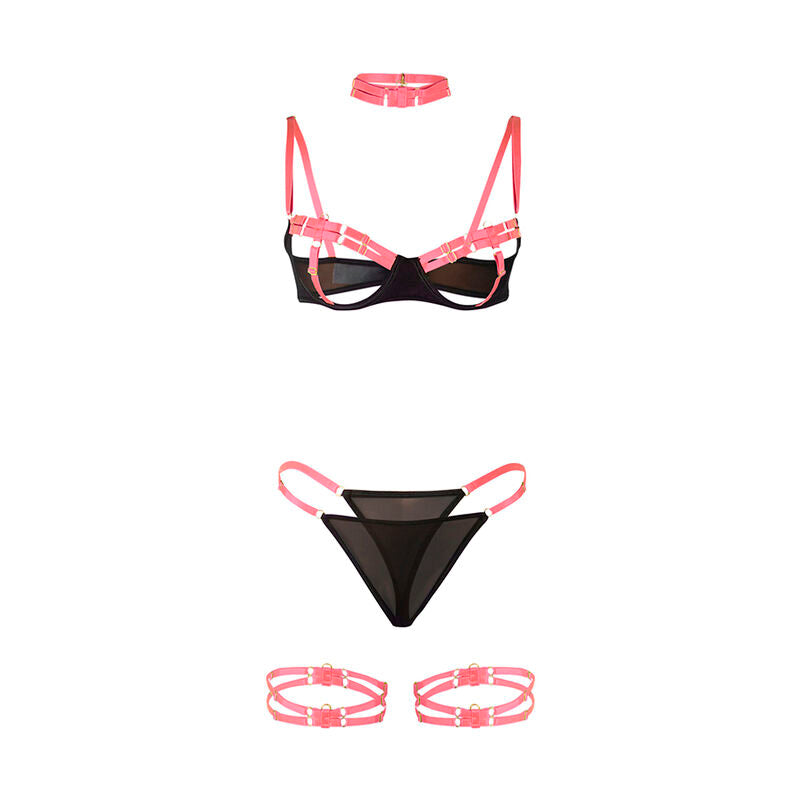 SUBBLIME sexigt rosa BH-set med halsband och bendetaljer