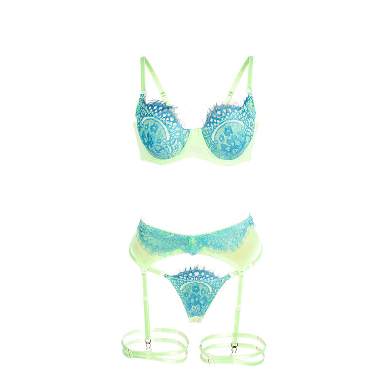 SUBBLIME BH-set med spets i grönt och blått, storlek L/XL