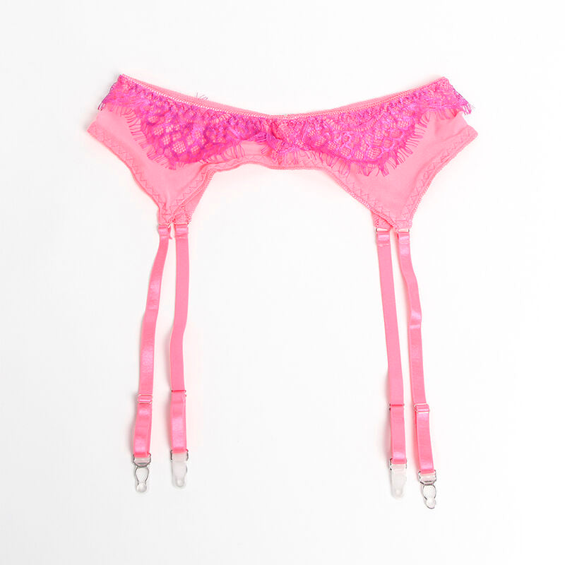 Set med bh och strumpeband i rosa och lila från SUBBLIME