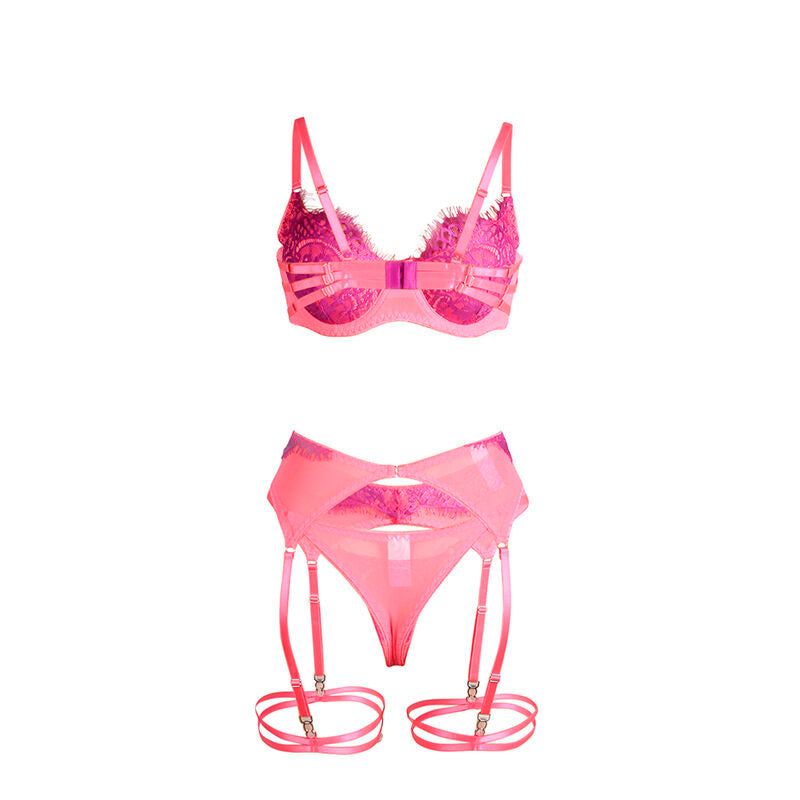 Set med bh och strumpeband i rosa och lila från SUBBLIME