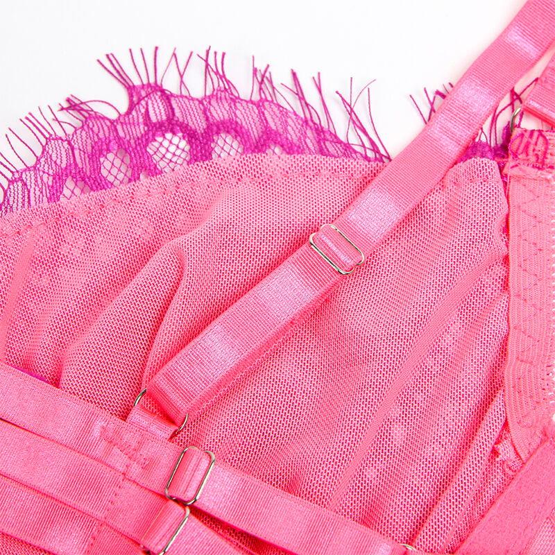 SUBBLIME - 955366 BH-set med spets och strumpeband rosa och lila L/XL