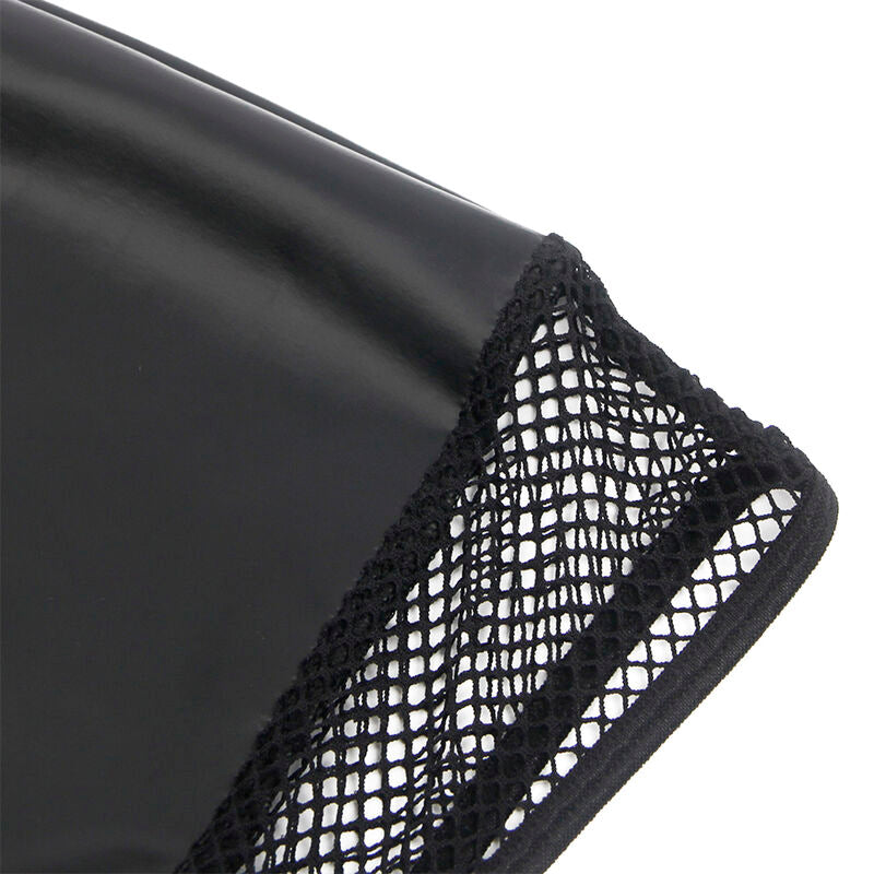 Svart halterneck klänning med PU-läder och mesh-detaljer