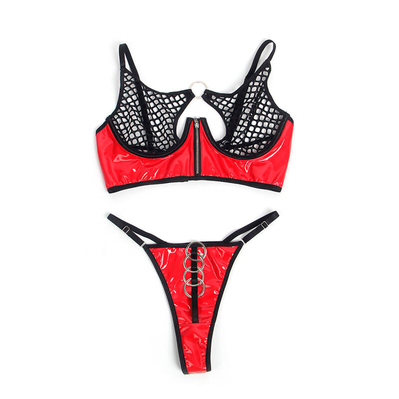 SUBBLIME röd patentläder mesh zipper bh-set L/XL