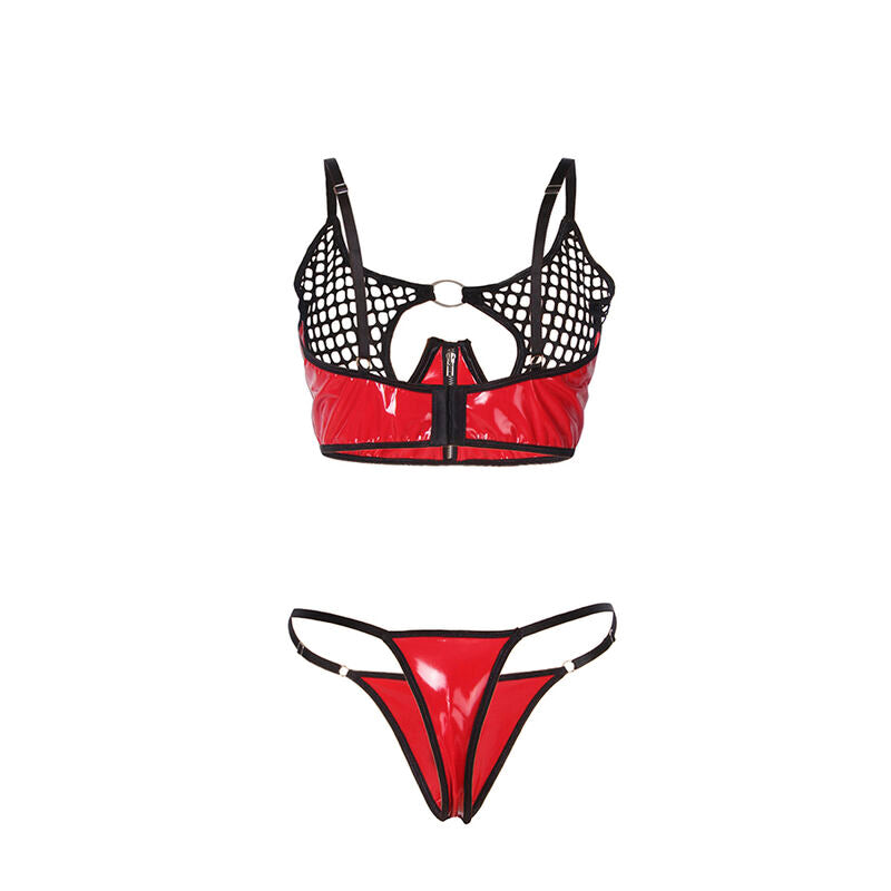 SUBBLIME röd patentläder mesh zipper bh-set L/XL