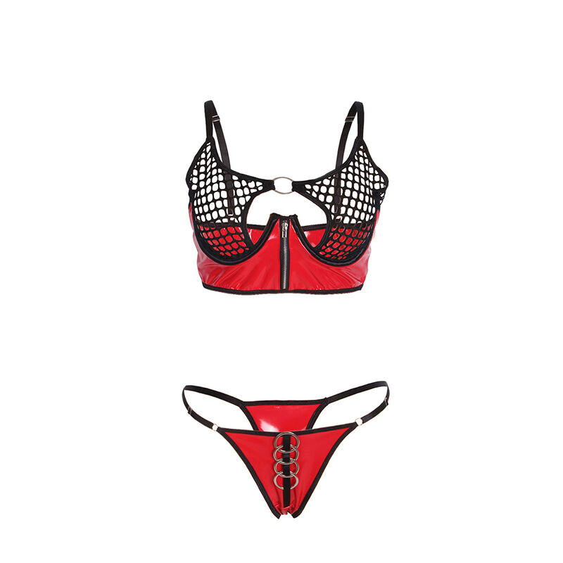 SUBBLIME röd patentläder mesh zipper bh-set L/XL