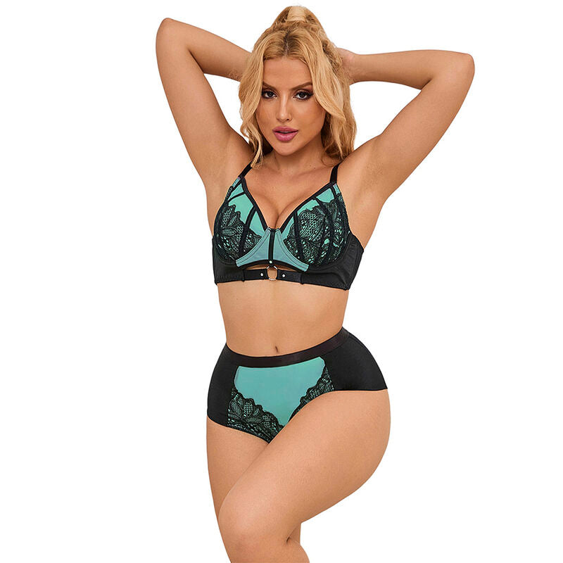 SUBBLIME Grön Lackläder Mesh Zipper Bh-set S/M