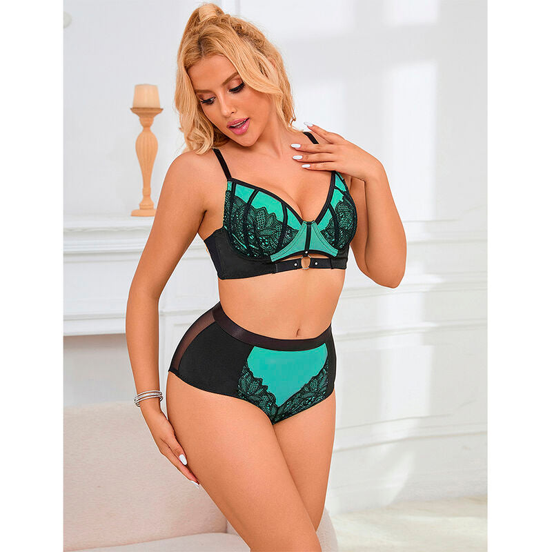 SUBBLIME Grön Lackläder Mesh Zipper Bh-set S/M