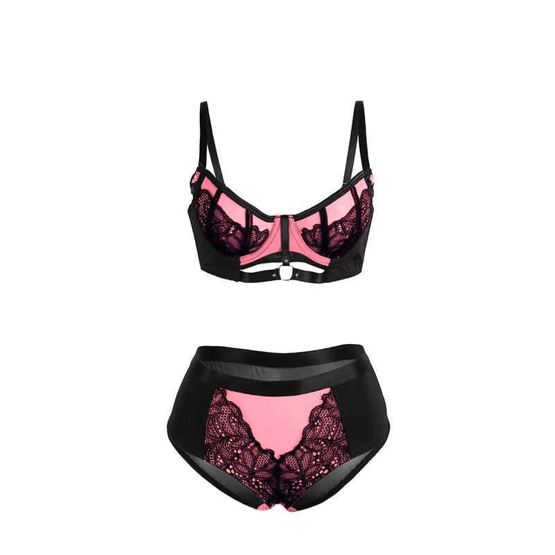 SUBBLIME rosa patentläder mesh bh set S/M