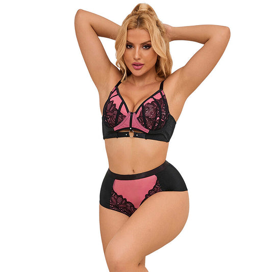 Pink Patent Läder Mesh BH Set från SUBBLIME i storlek L/XL