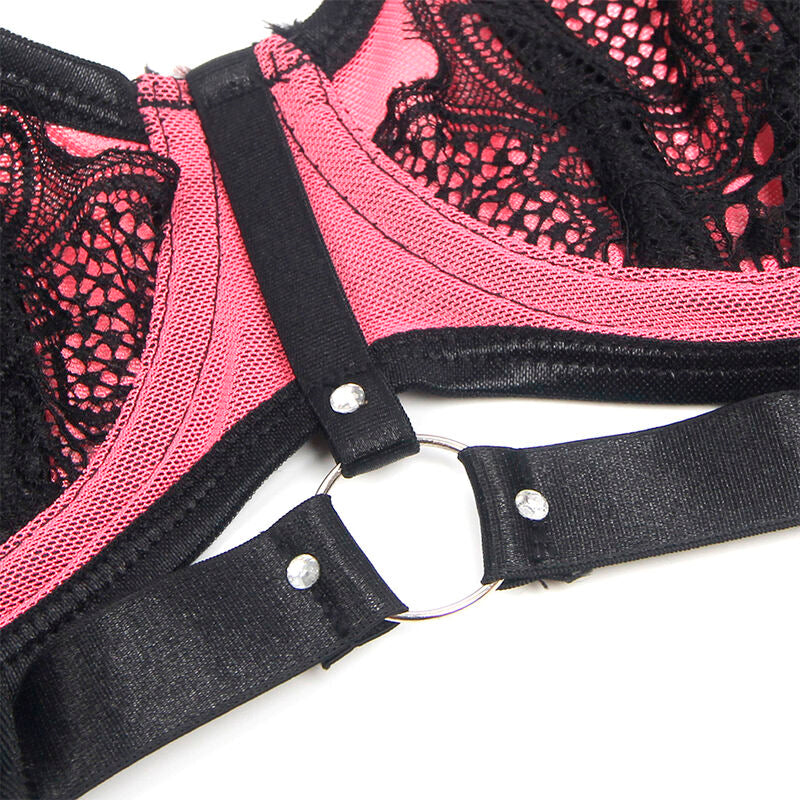 Pink Patent Läder Mesh BH Set från SUBBLIME i storlek L/XL