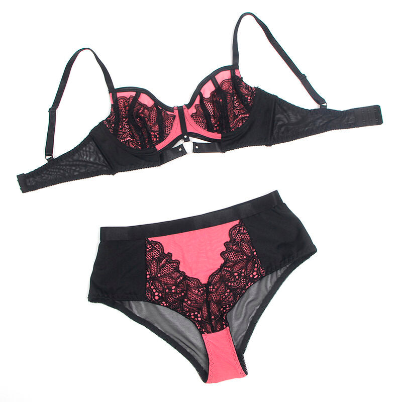 Pink Patent Läder Mesh BH Set från SUBBLIME i storlek L/XL