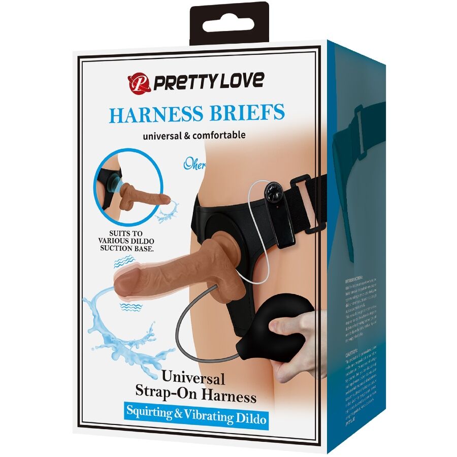 PRETTY LOVE universell sele med vibrerande och sprutande dildo 15,5 cm