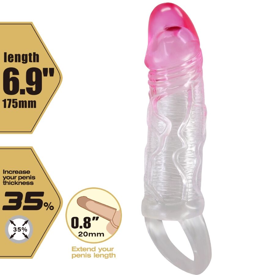 PRETTY LOVE ODES realistisk 2 cm förstoringhylsa för penis rosa