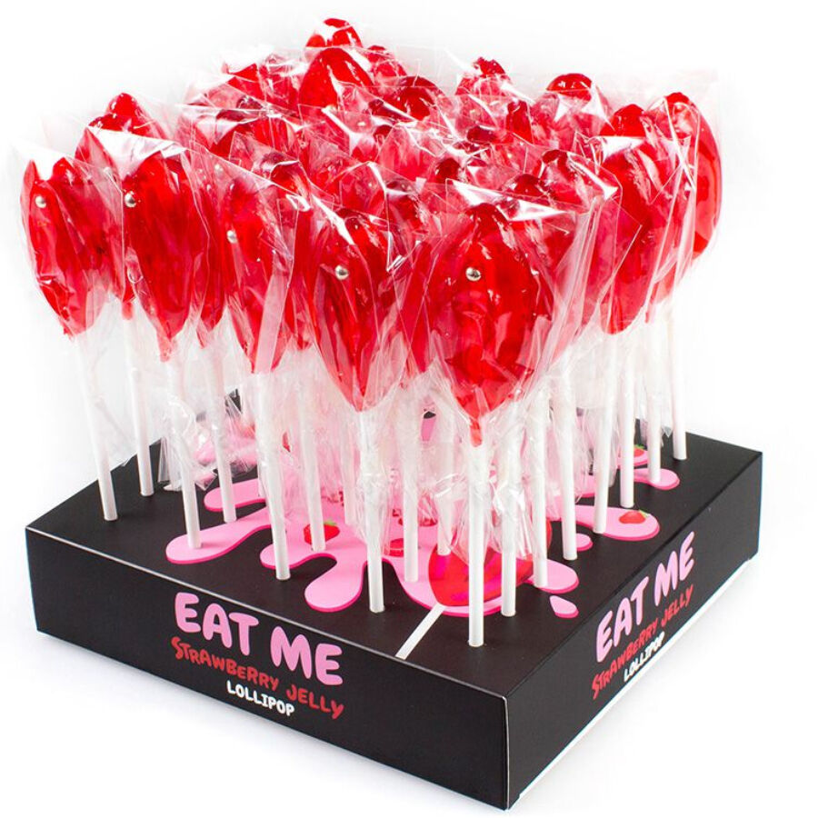 SECRETPLAY - DISPLAY ASSORTMENT VAGINA LOLLIPOPS JORDGUBBE 40 ENHETER