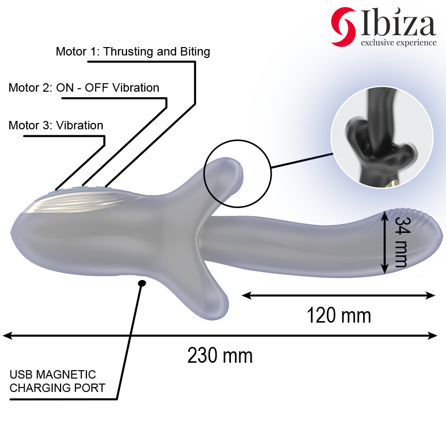 IBIZA kraftfull vibrator med thrusting och biting-effekt