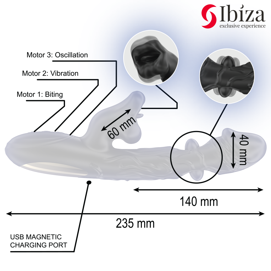 IBIZA vibrator och klitorisstimulator med bett- och rotations effekt