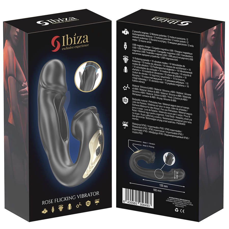 IBIZA Rose Vibrator med klitorisstimulator och fladdrande effekt