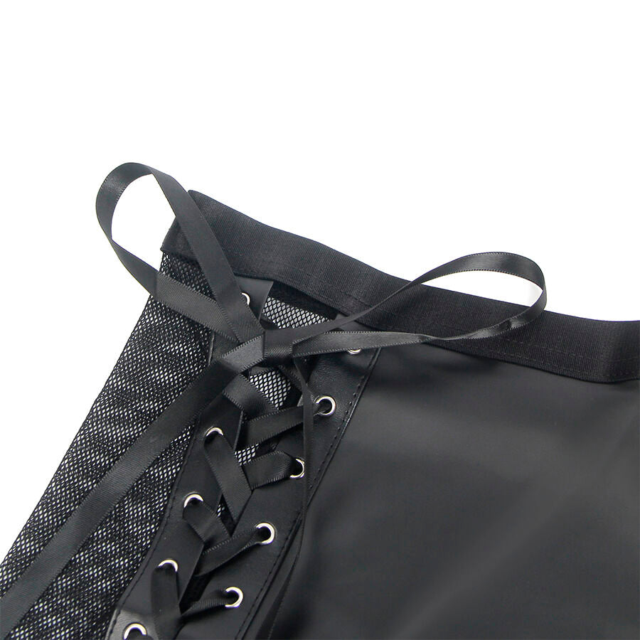 SUBBLIME Svart PU Läder Mesh Lingerie Set