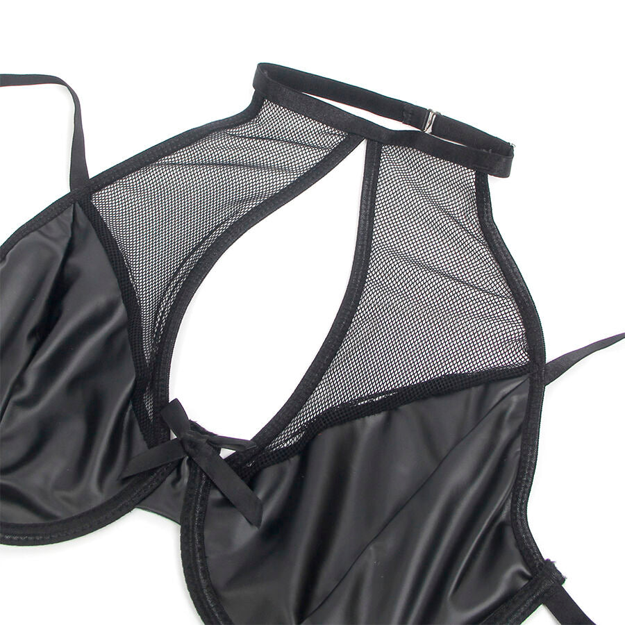 SUBBLIME Svart PU Läder Mesh Strumpeband Set L/XL