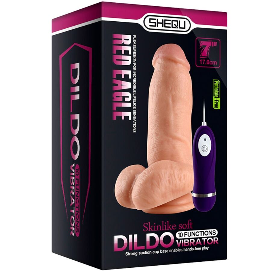 SHEQU - Röd Örn Vibrator Dildo med Fjärrkontroll 17 cm