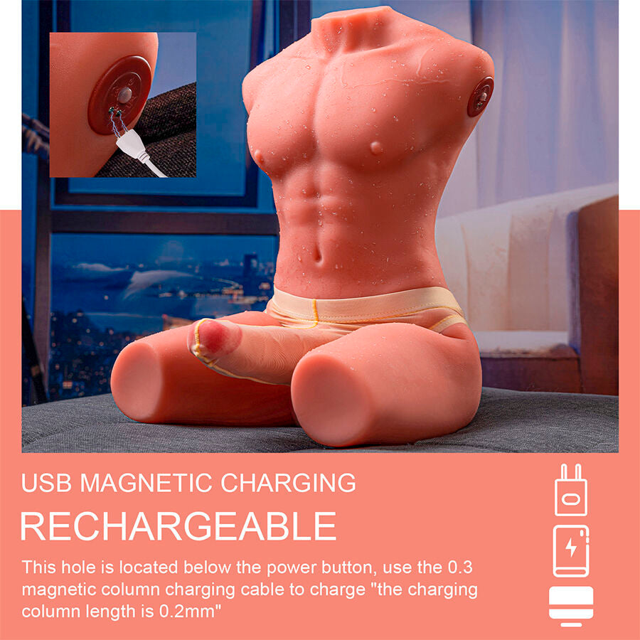 Realistisk manlig torso med stöt och vibration 55 cm