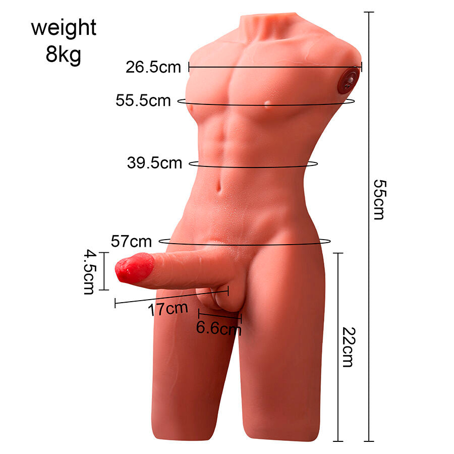 Realistisk manlig torso med stöt och vibration 55 cm
