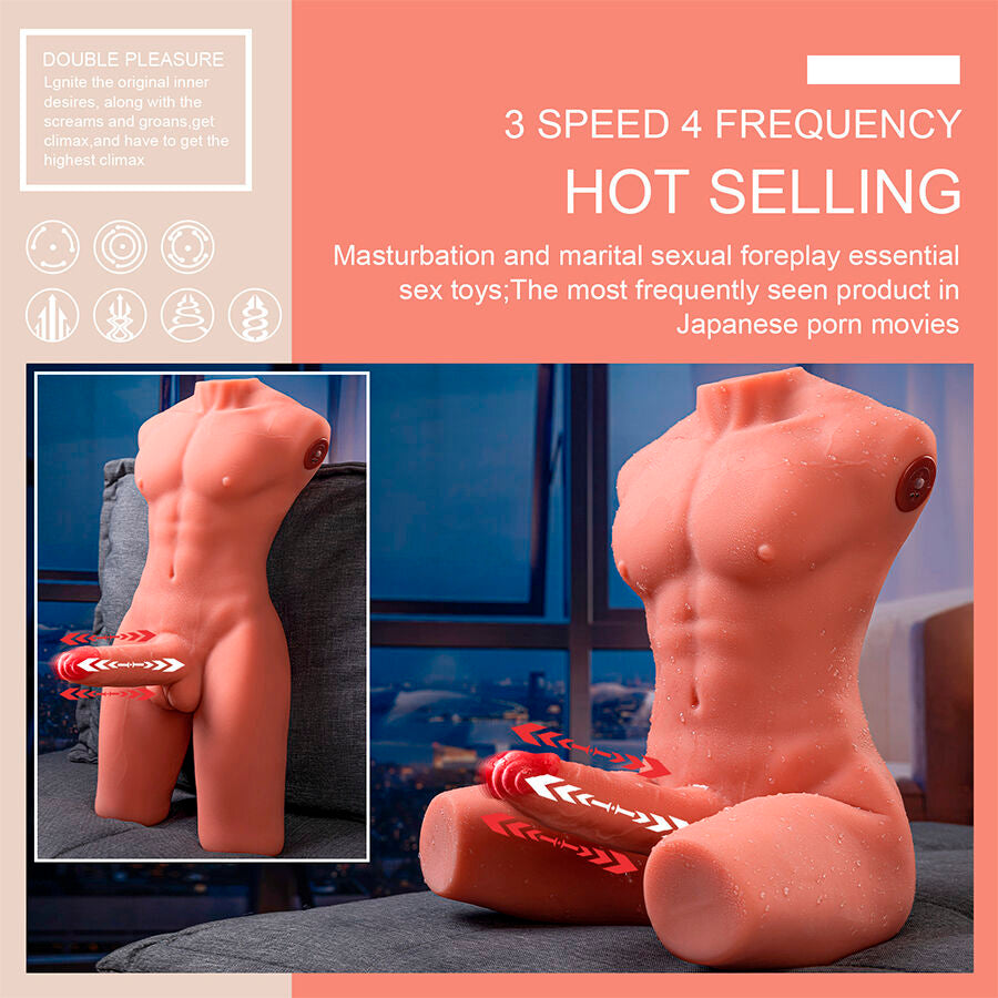 Realistisk manlig torso med stöt och vibration 55 cm
