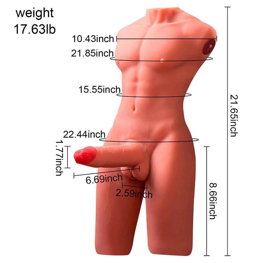Realistisk manlig torso med stöt och vibration 55 cm