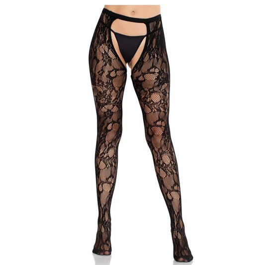 Rosett-lace strumpor med öppen baksida i svart