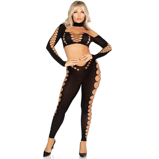 Leg Avenue Crop Top och Leggings Set i svart