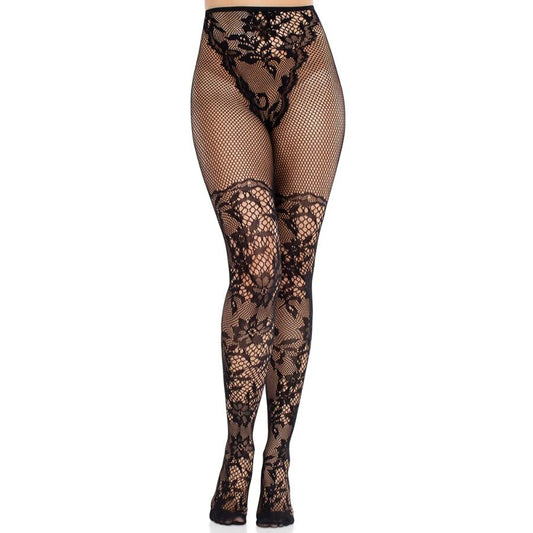 LEG AVENUE - DAHLIA LACE STRUMPOR MED NÄTDETAJER SVART